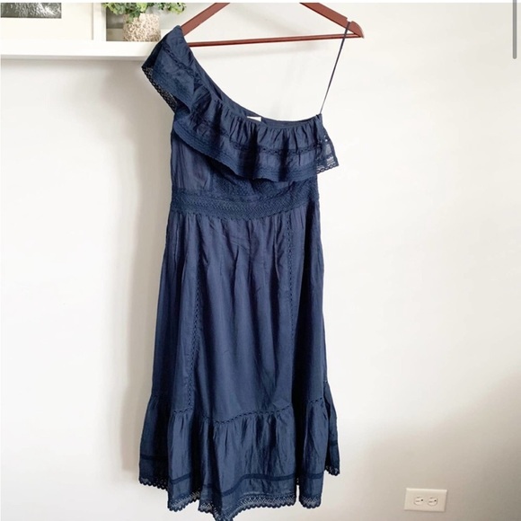 NWT Velvet By Graham Scott Blue One Shoulder Midi Dress - Picture 7 of 13